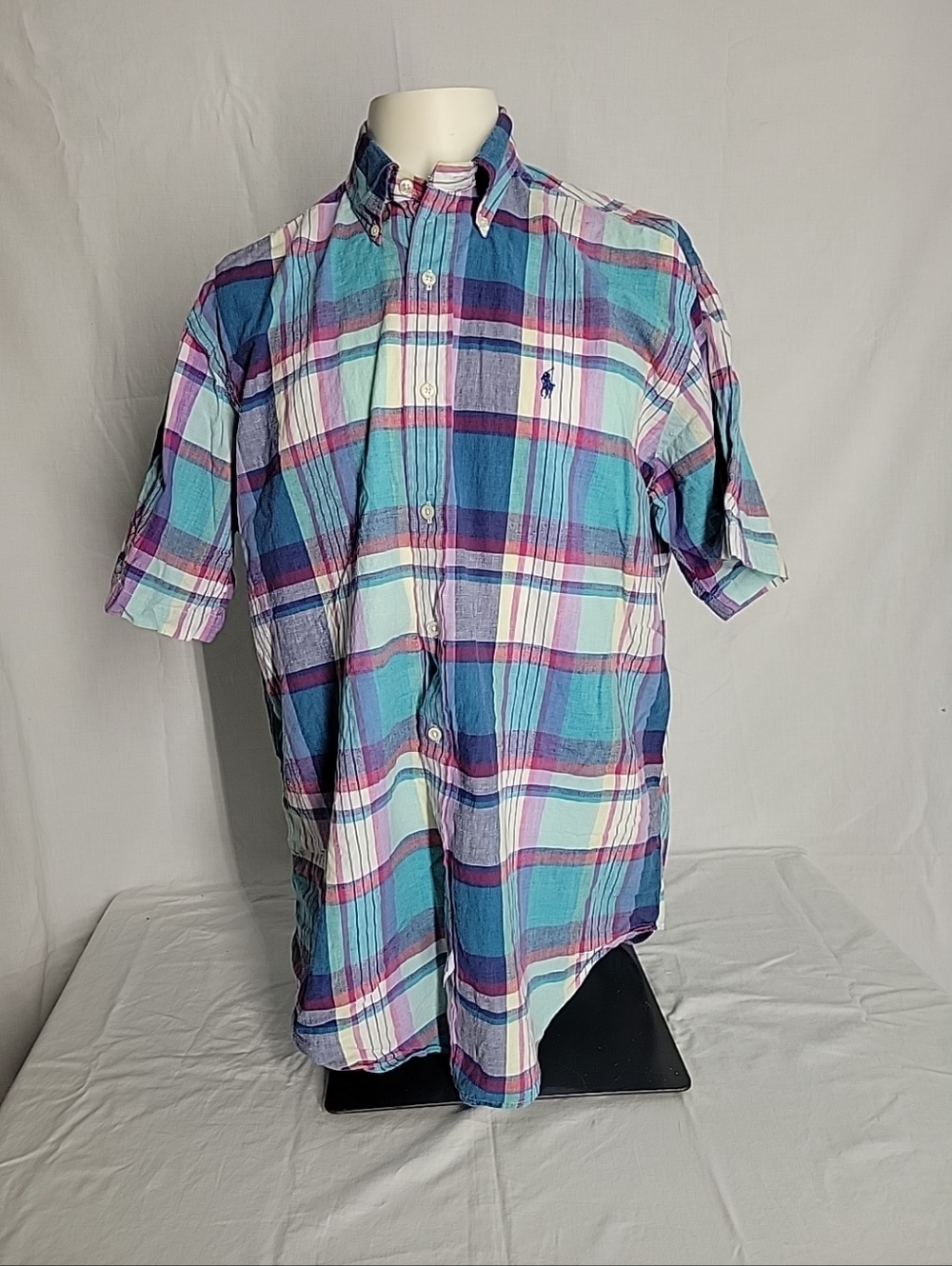 Ralph Lauren Short-Sleeve Plaid Button-Down Shirt - Blue, Turquoise, Purple